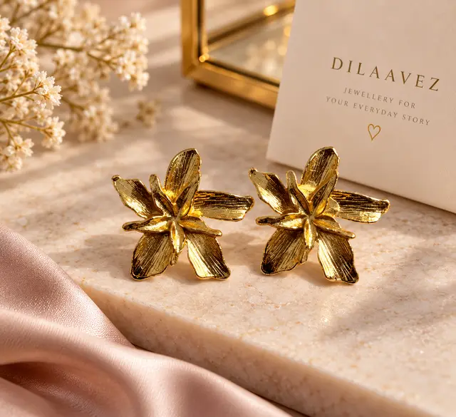 Golden Bloom Flower Stud Earrings