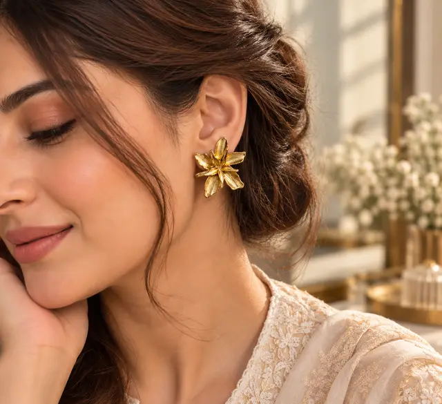 Golden Bloom Flower Stud Earrings