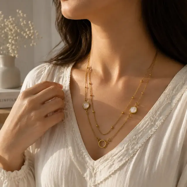 Mahveen Pearl Layered Gold Necklace
