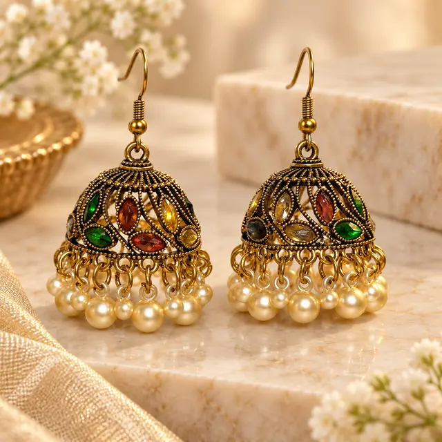 Mehfil Multicolor Pearl Jhumka Earrings