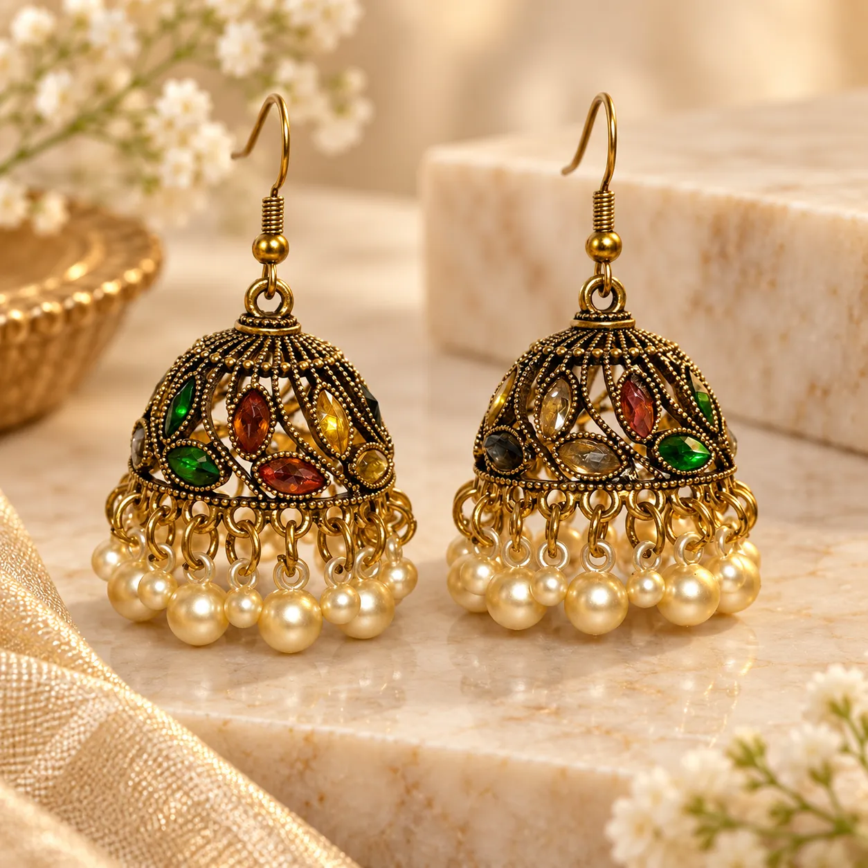 Mehfil Multicolor Pearl Jhumka Earrings