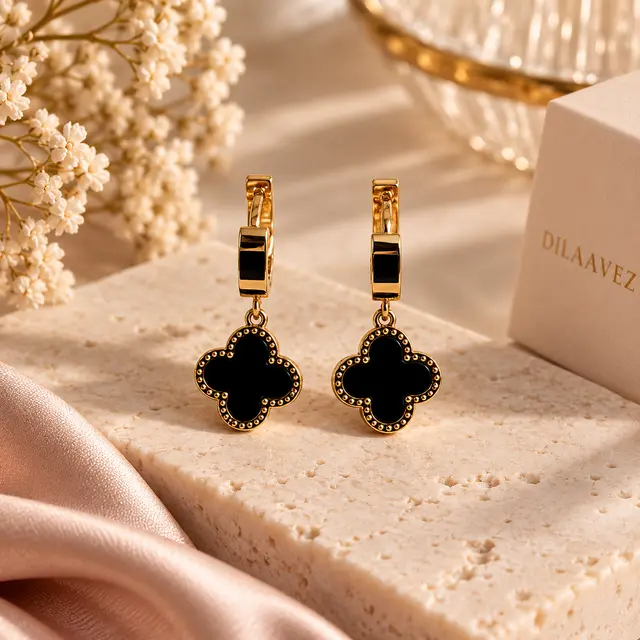 Midnight Clover Drop Earrings