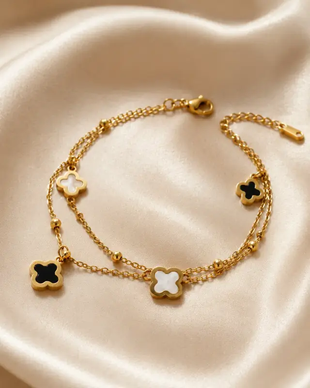Monochrome Clover Charm Bracelet