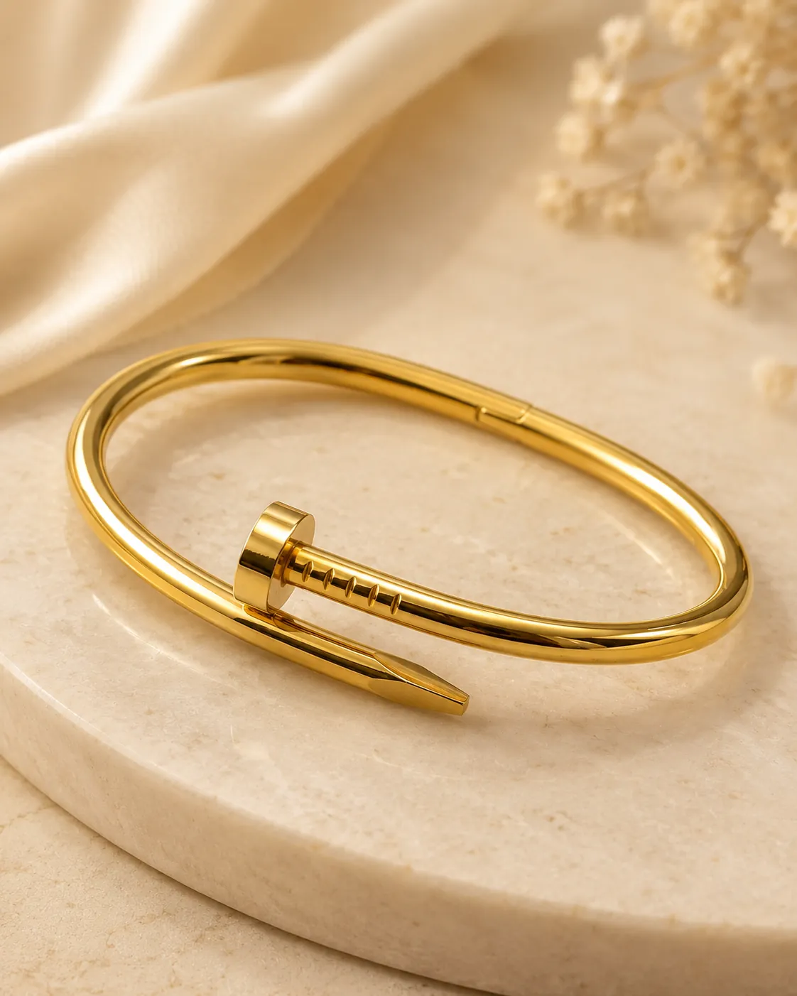 Nail Edge Golden Cuff Bracelet with a sculptural finish
