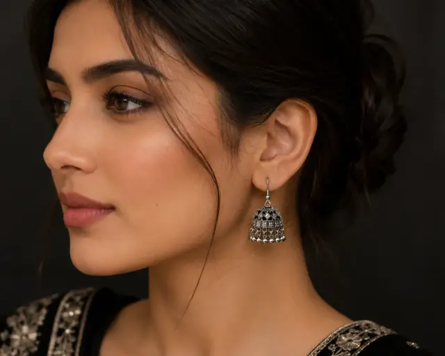 Noor Silver Jhumka