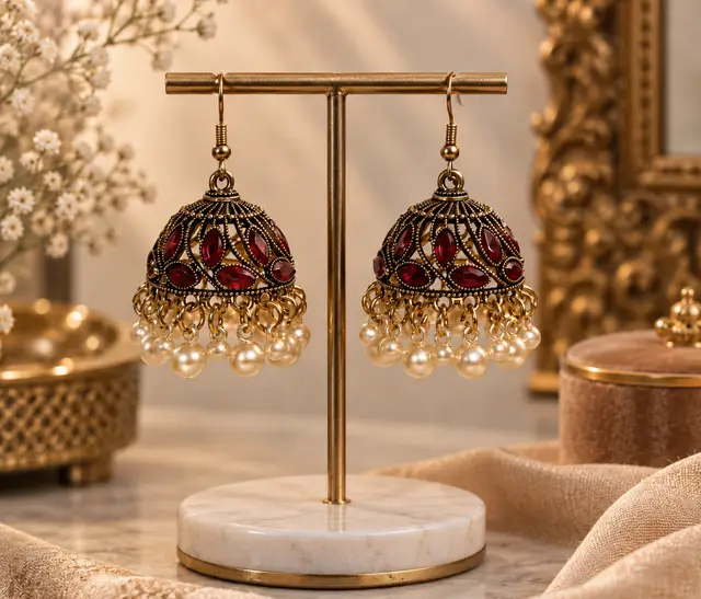 Ruby Pearl Jhumka Earrings