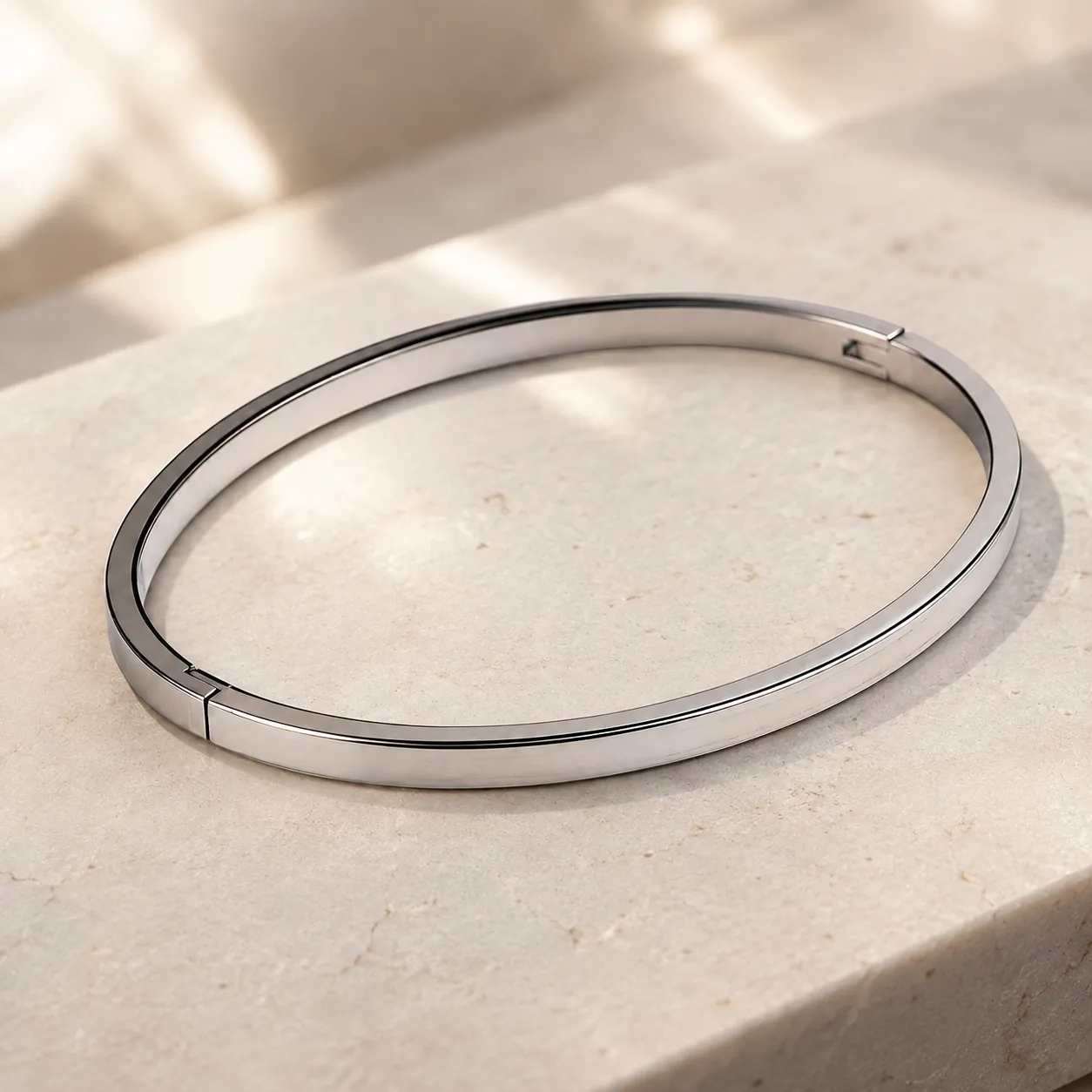 Sleek Silver Cuff Bracelet with a minimal structured design